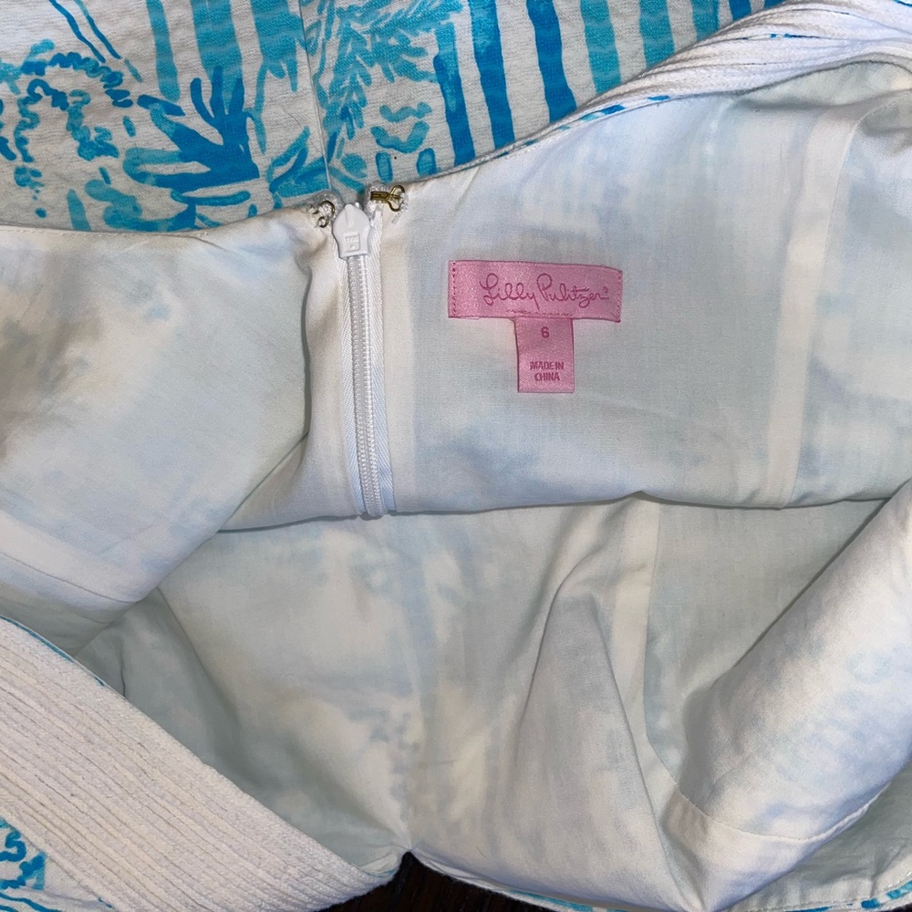Lilly Pulitzer White Aqua Blue Cord Embelished 100% Cotton Dress Lined Sz 6 - Picture 5 of 6